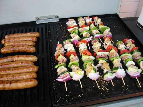 Sausages and shishkebabs