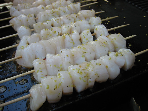 Scallop kebabs