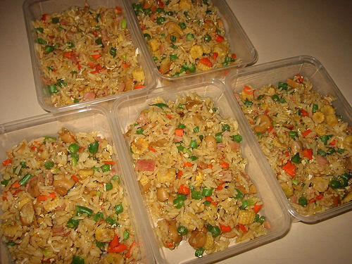 5 containers of fried rice