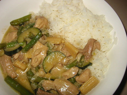 Thai green chicken curry and rice