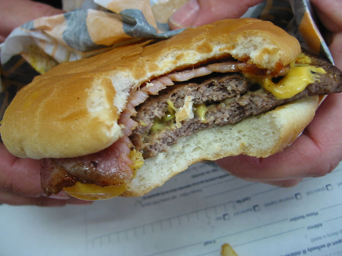Double Beef and Bacon Cheeseburger after the first bite
