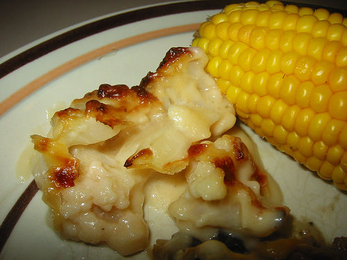 Cauliflower cheese and corn