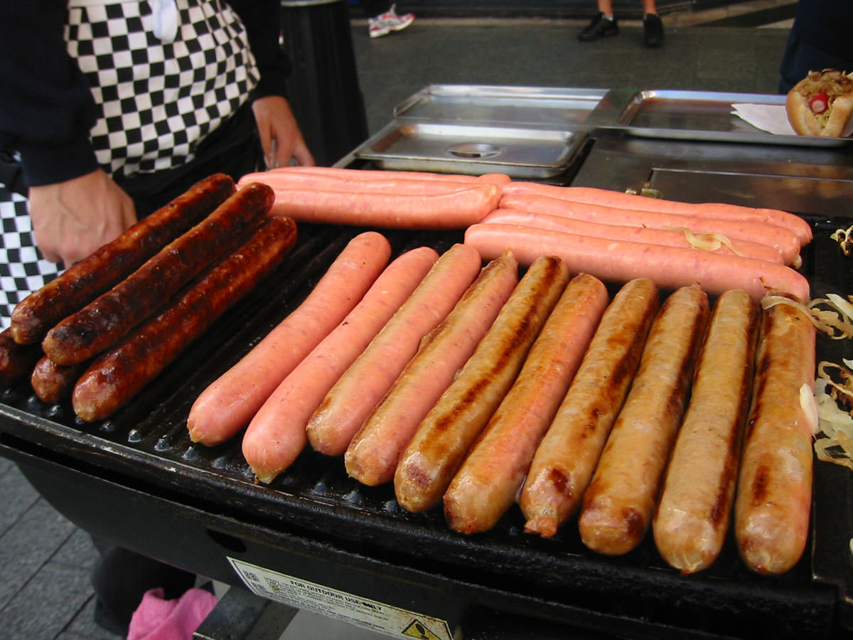 Sausages on the hot plate
