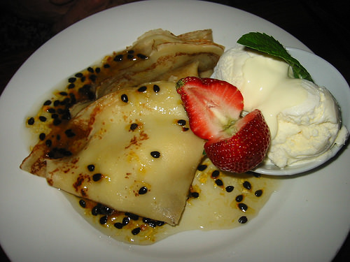 Banana and passionfruit crepes