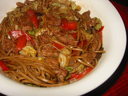 Beef and mushroom noodle stir-fry
