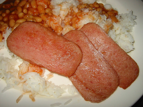 SPAM, rice and baked beans