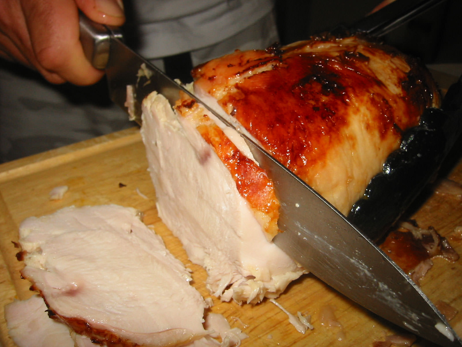 Carving the turkey breast roast