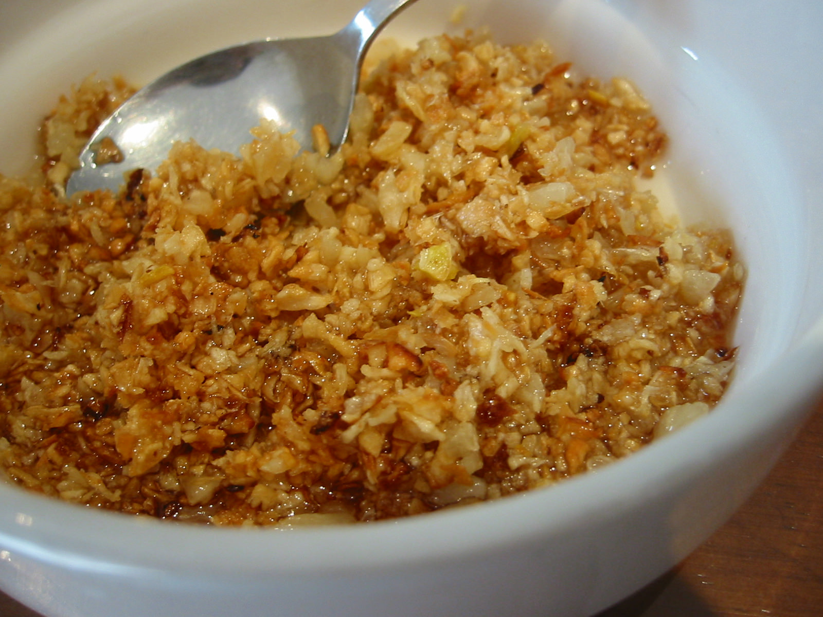 Chok (rice porridge) trimmings: fried garlic 3