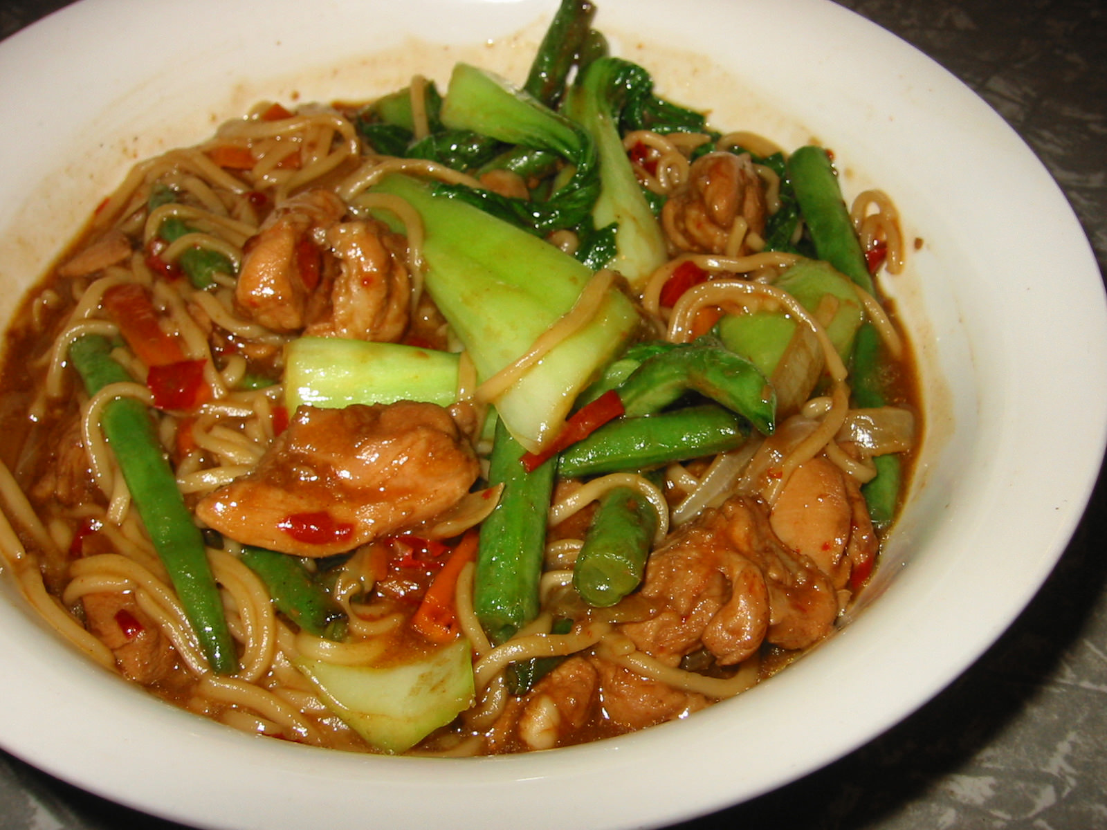 Chicken, vegie and noodle extra-saucey stir-fry