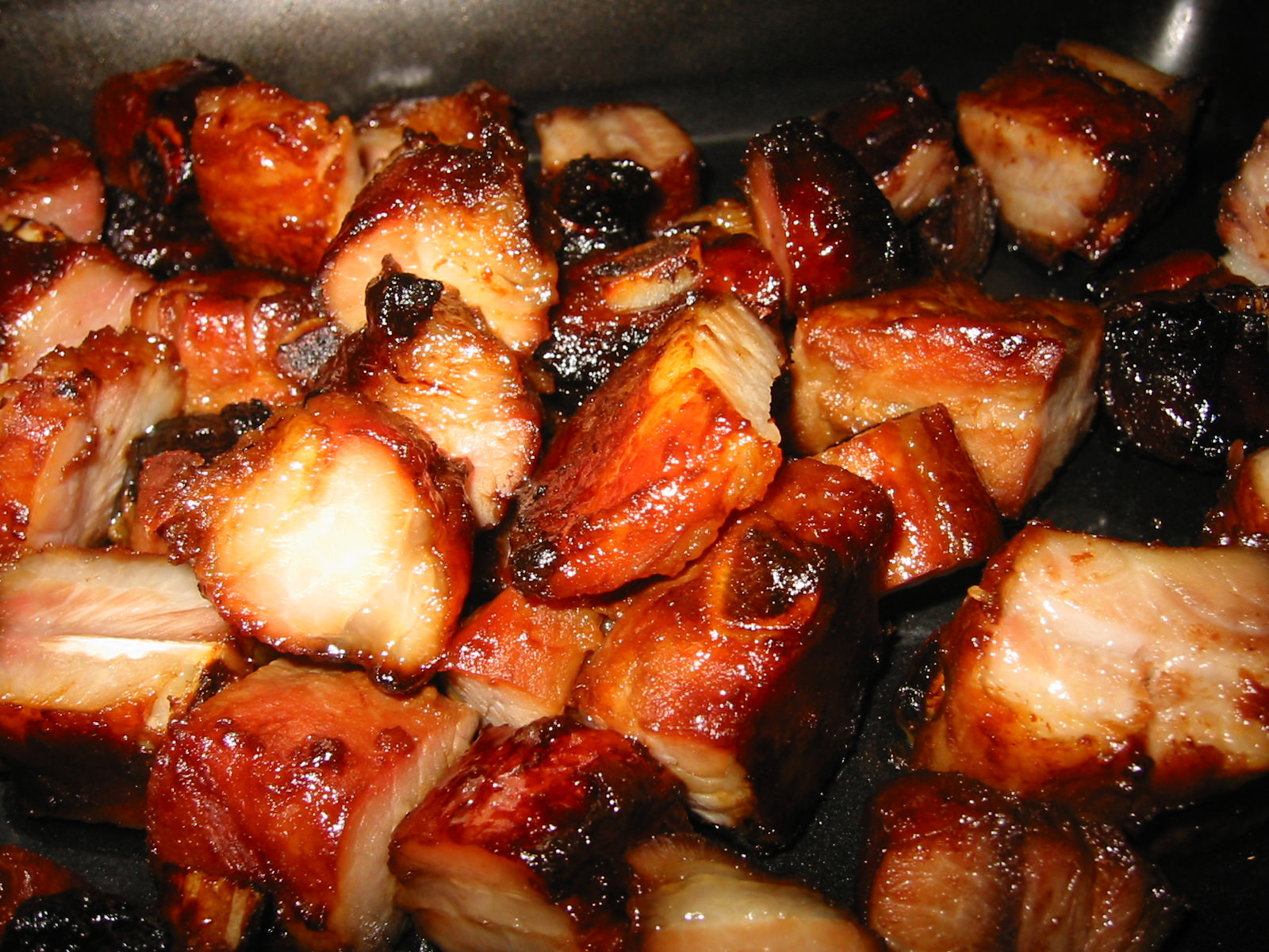 Close up of homemade char siu (Chinese BBQ pork)