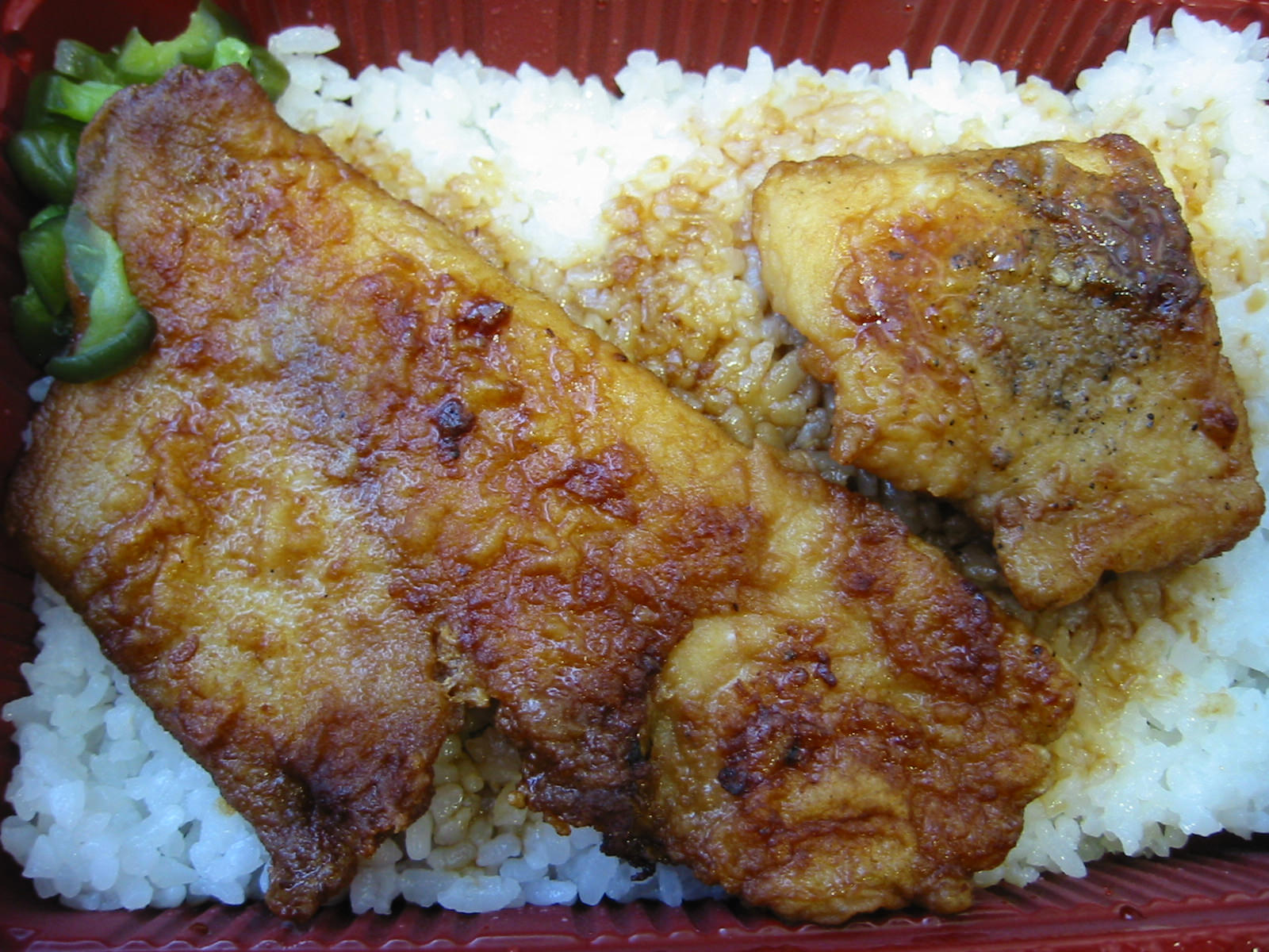 Teriyaki fish, rice and crunchy pickles