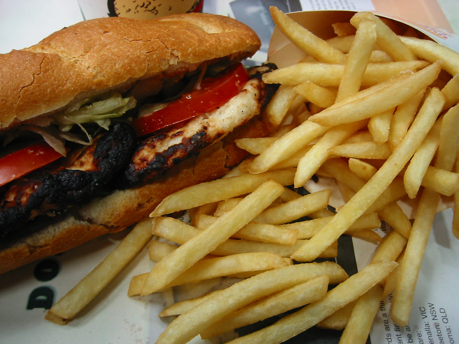 Grilled Chicken Baguette and fries 