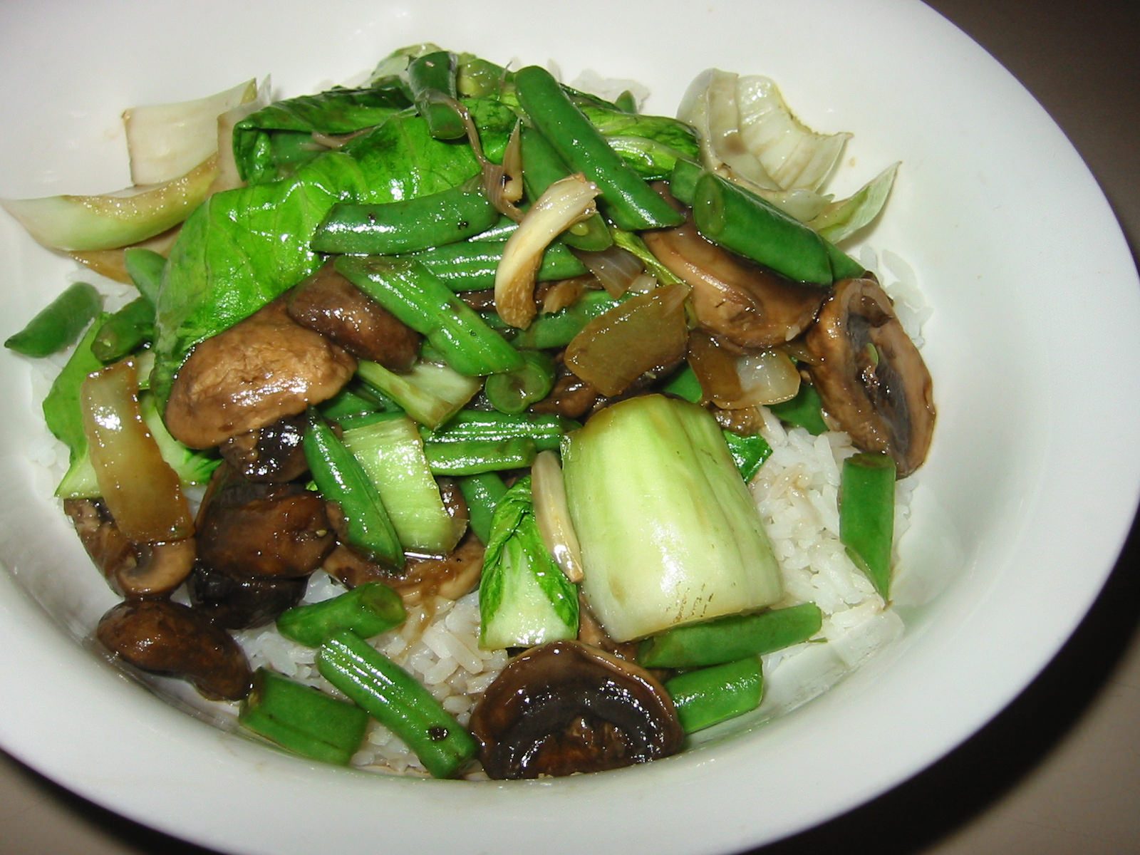 Stir fried bok choy, green beans and mushrooms
