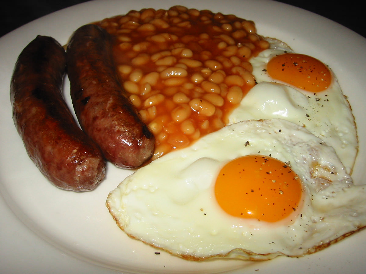 Sausages, eggs and baked beans