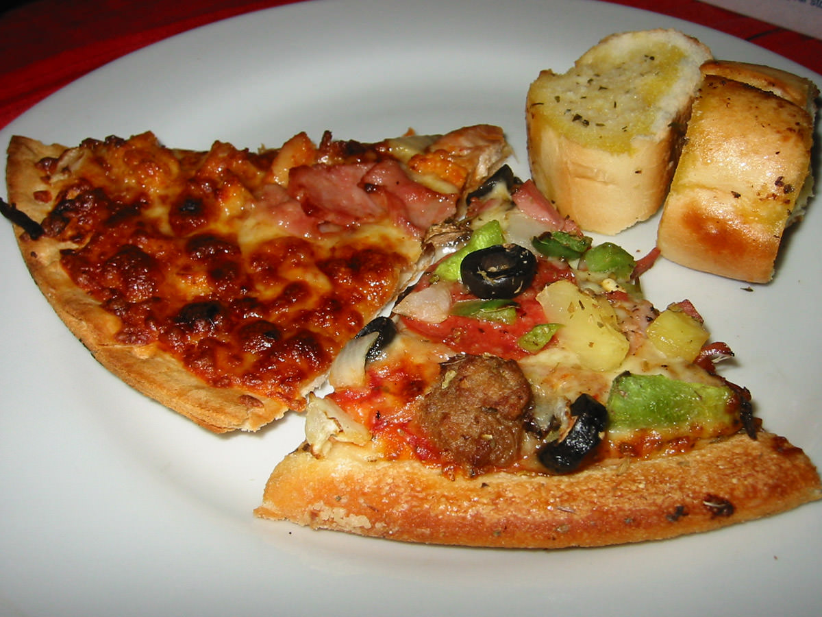 Pizza and garlic bread