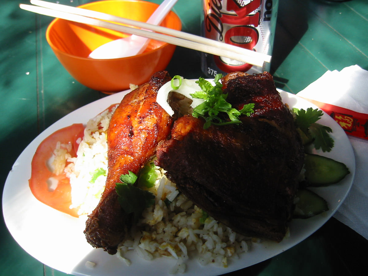 Saigon crispy fried chicken rice with Diet Coke