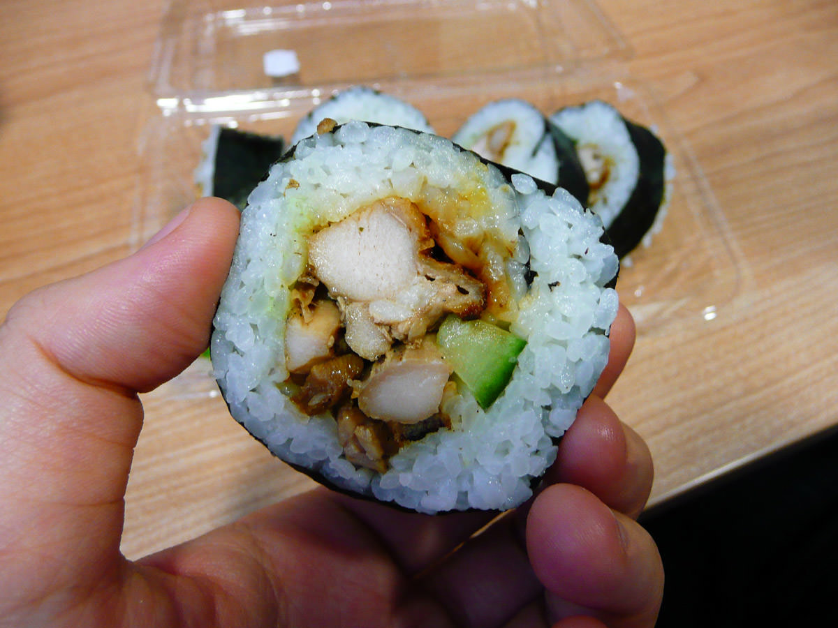 Chicken sushi close-up