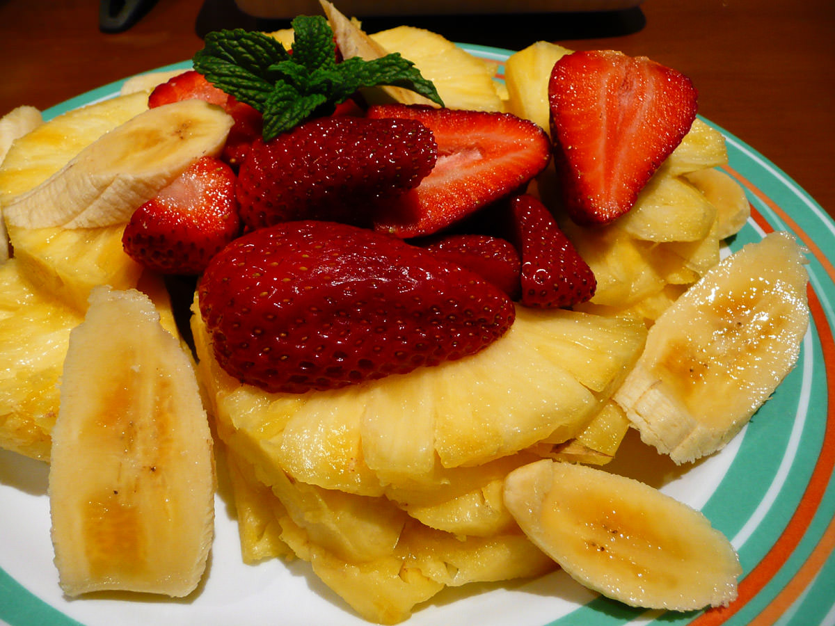Banana, pineapple and strawberries