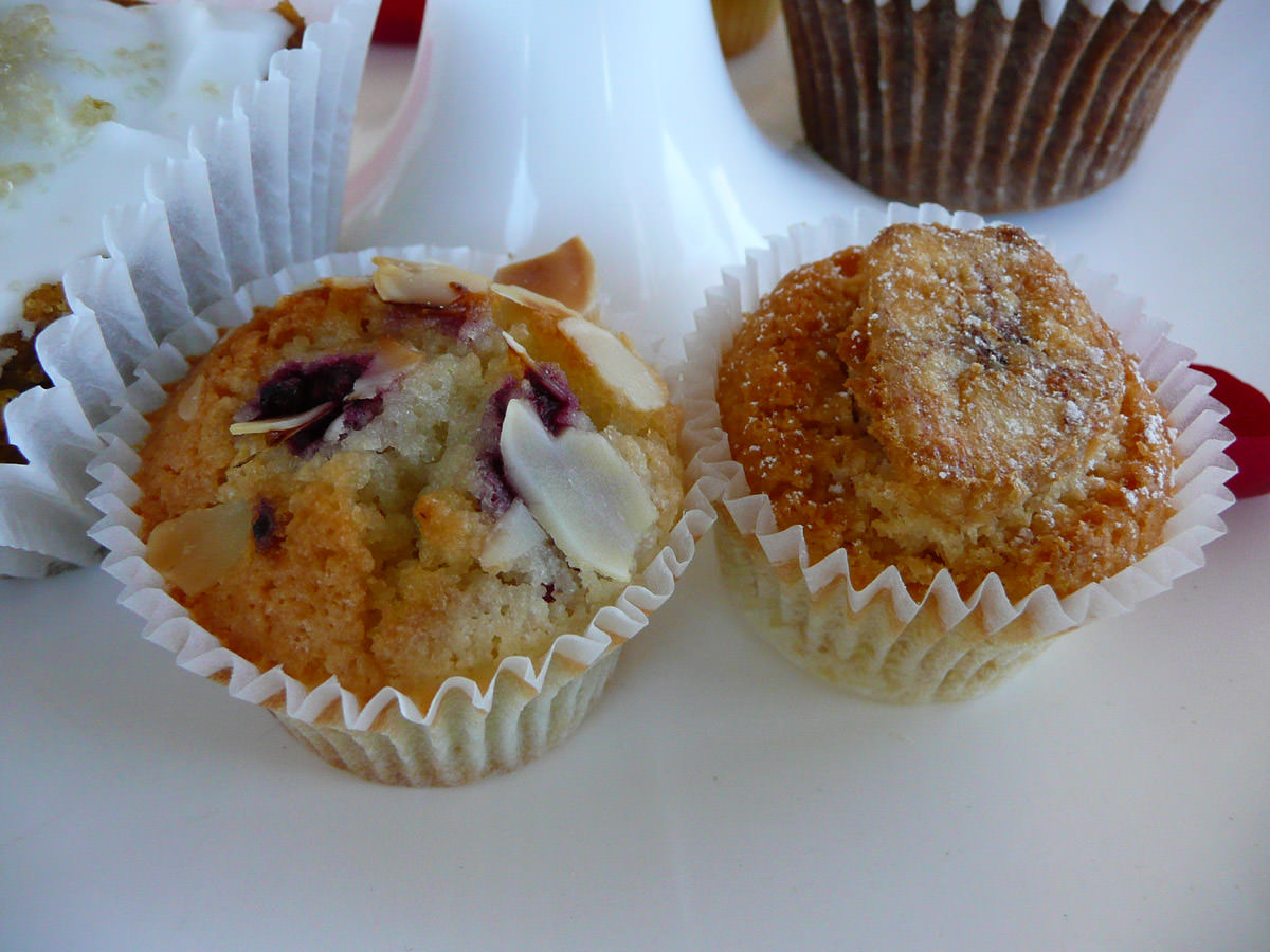 Raspberry mini muffin and banana and coconut mini muffin