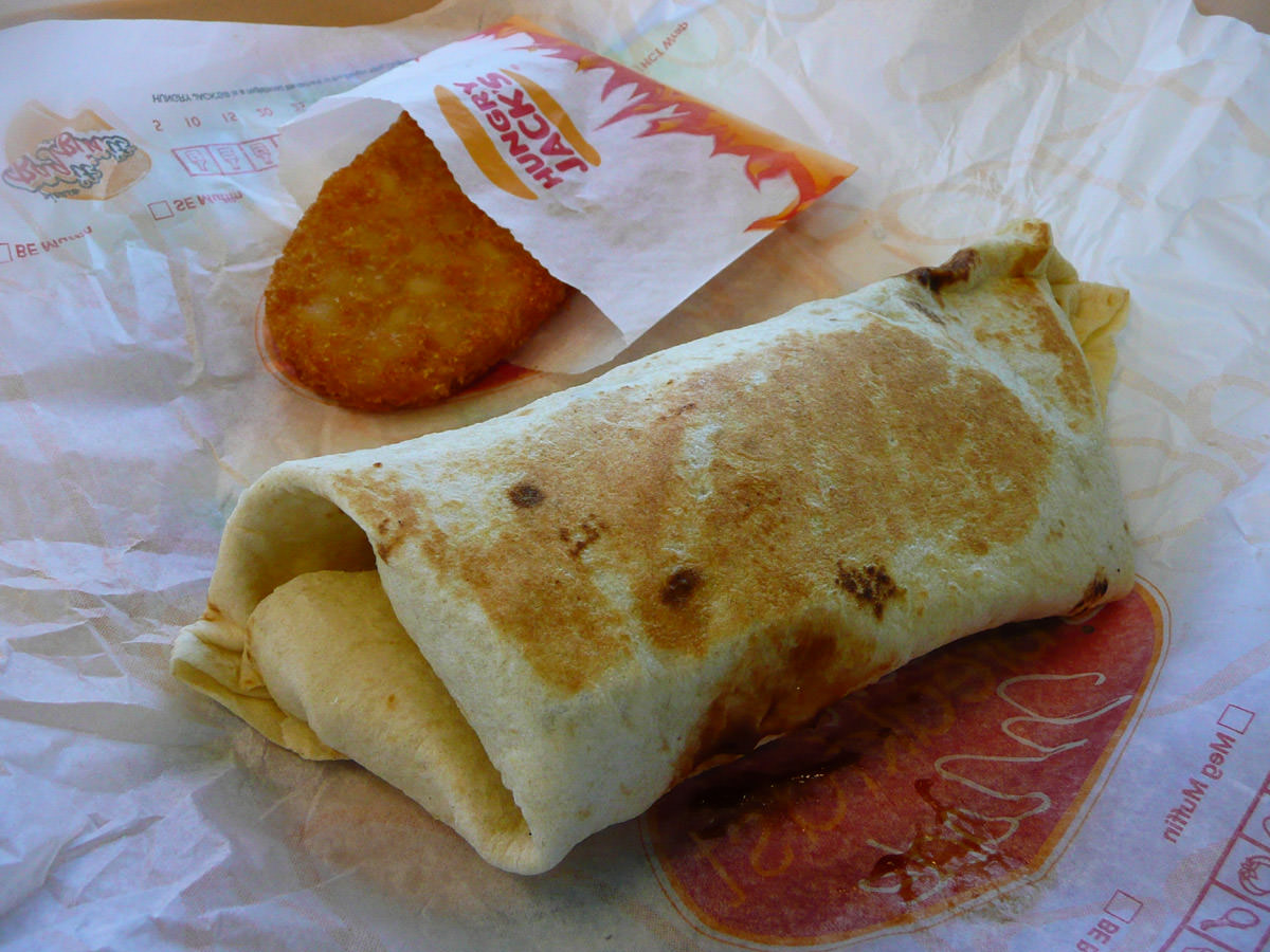 Breakfast wrap and hash brown