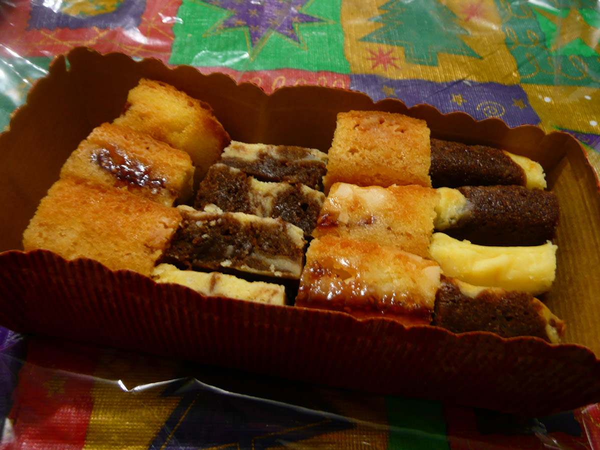 Chocolate cheesecake slice and Almond raspberry jam slice