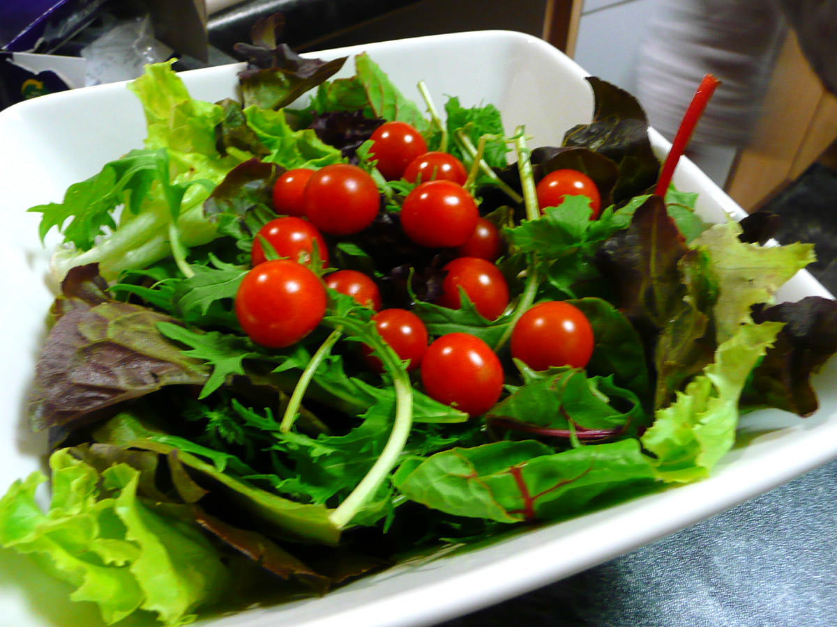 Salad with homegrown cherry tomatoes