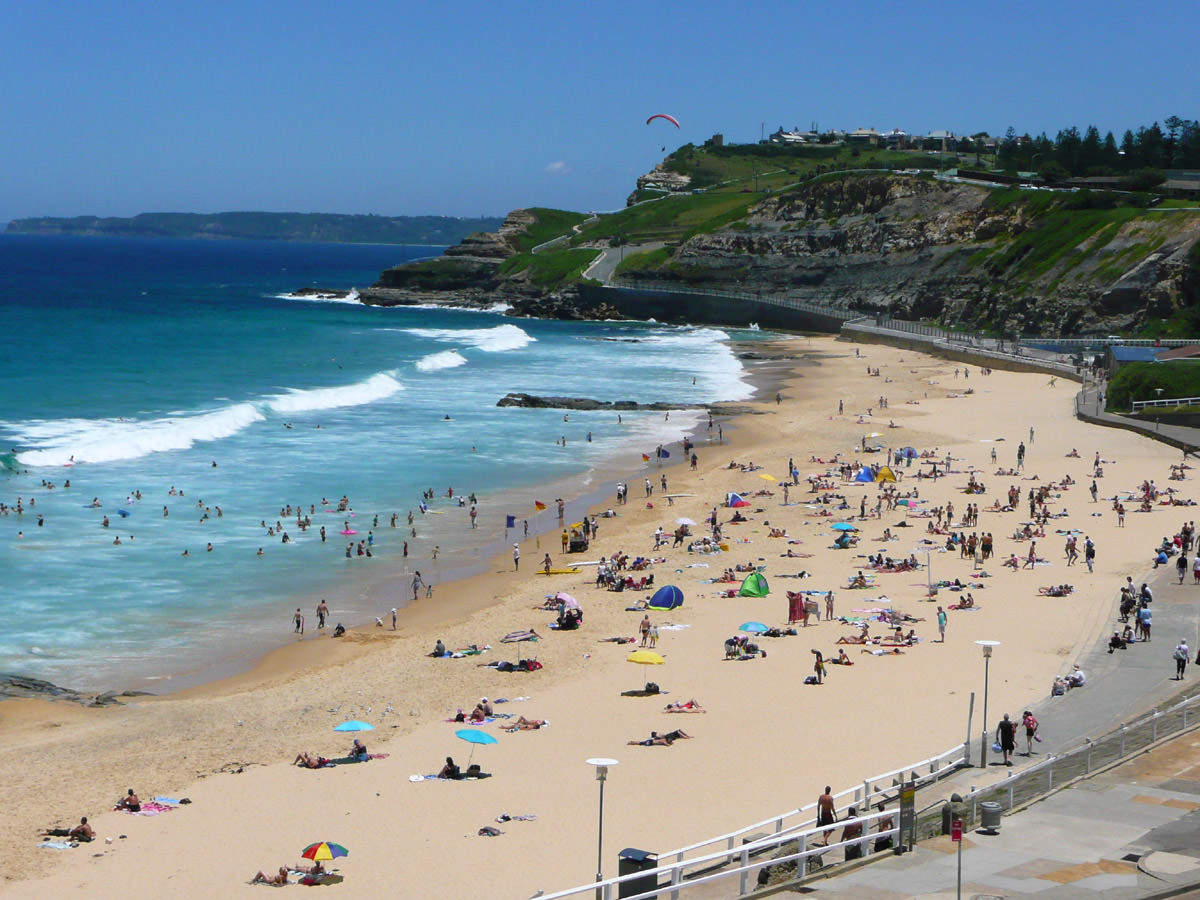 View of Newcastle Beach, zoomed in
