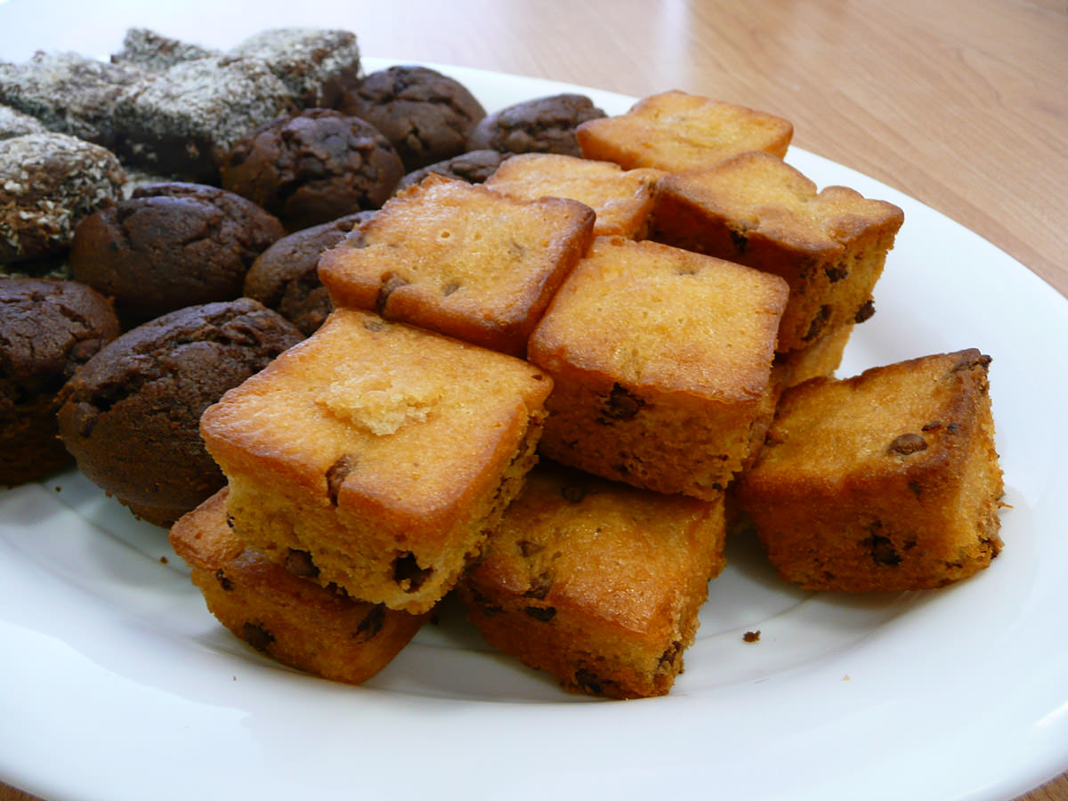Lamingtons, chocolate muffins, choc chip cakes