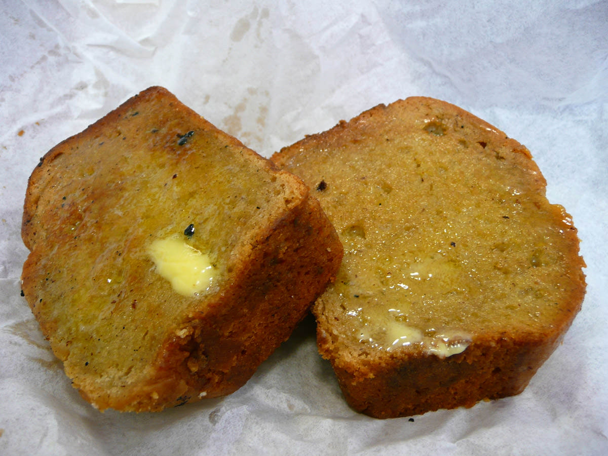 Toasted banana bread with butter