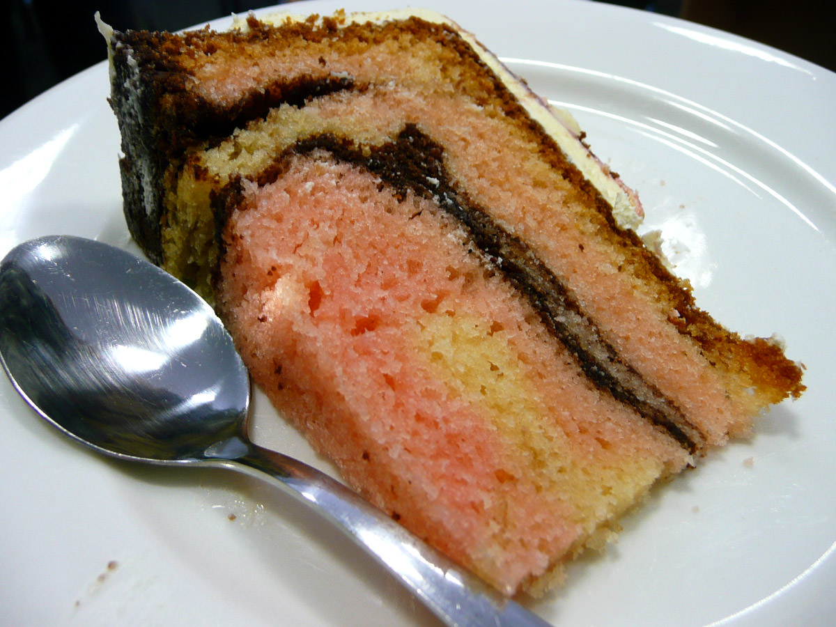 Rainbow mudcake slice