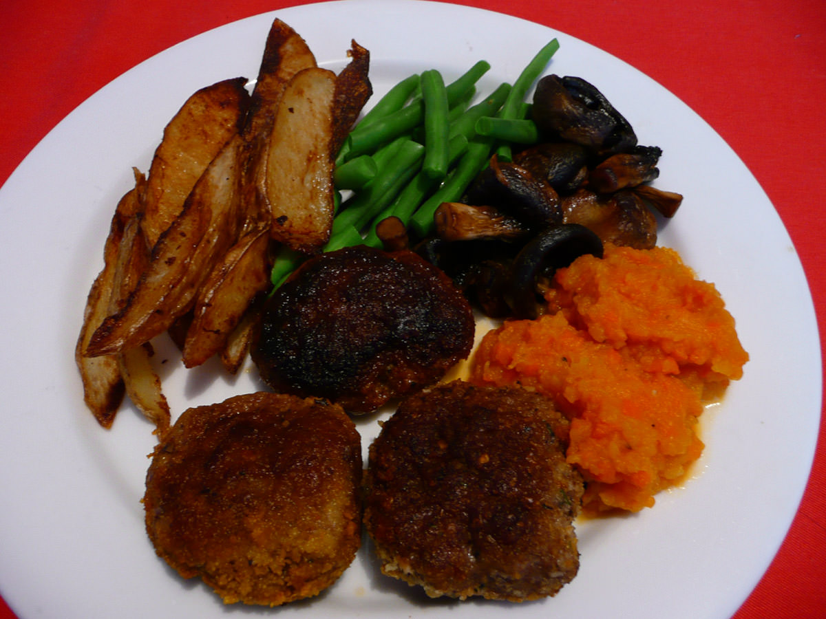 Three kinds of rissoles with vegies
