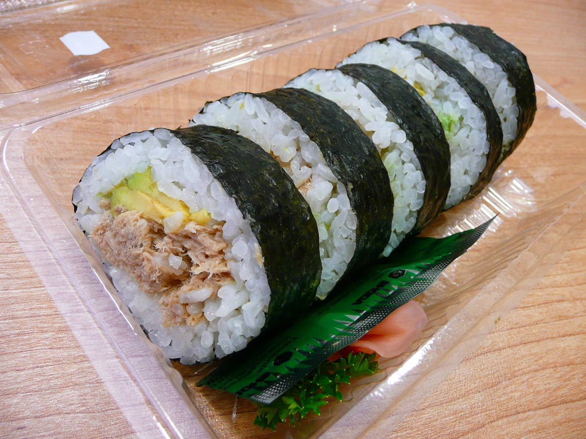 Cooked tuna and avocado sushi