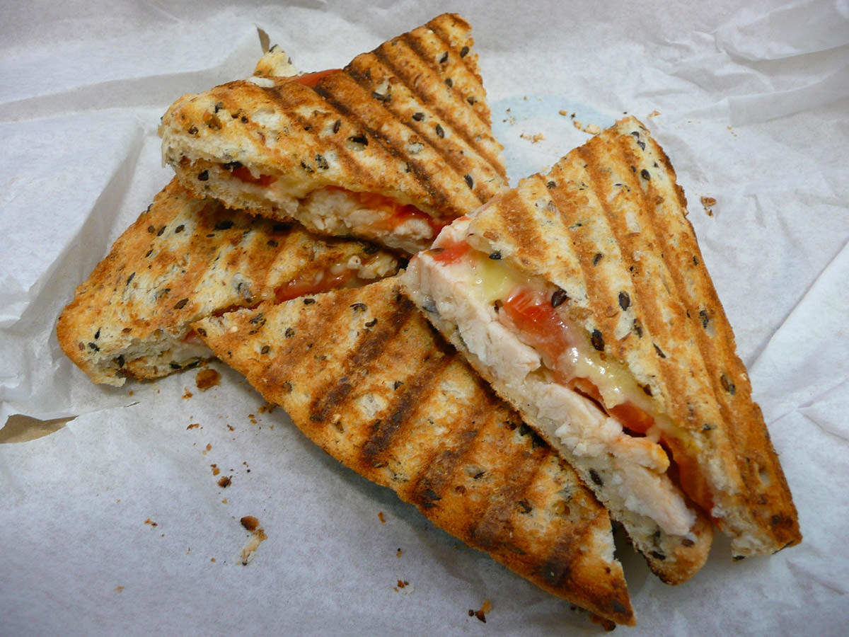 Chicken, tomato and Swiss cheese toasted sandwich