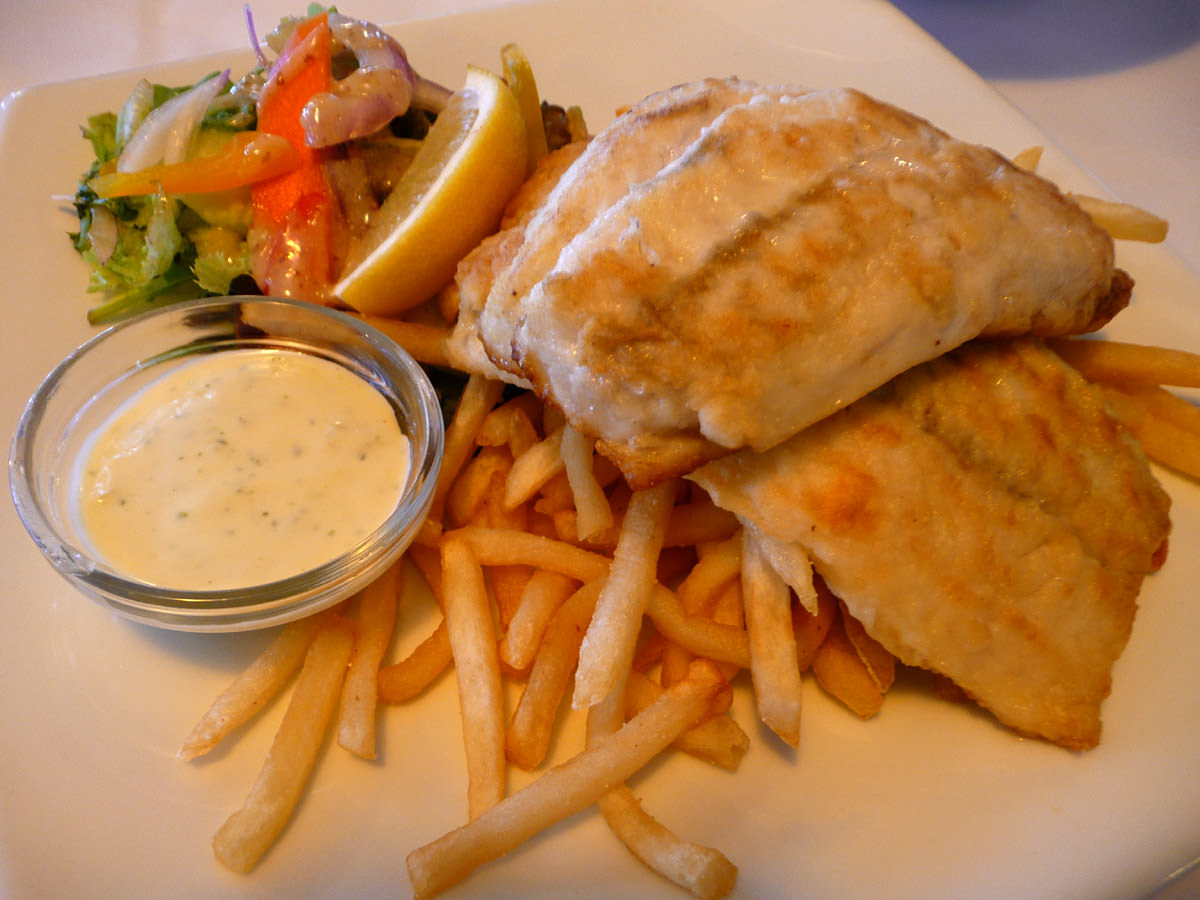 Grilled barramundi with shoestring fries