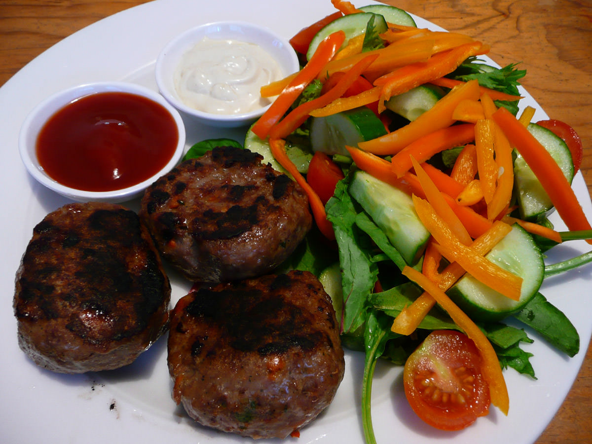 Beef and vegetable rissoles with salad