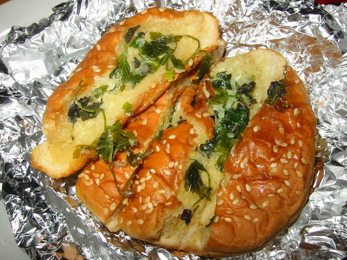Garlic bread made with hamburger bun