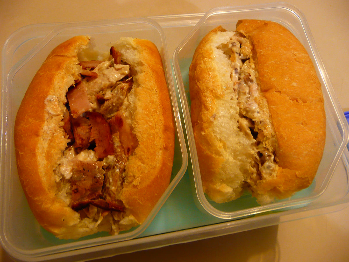 Chicken and mayo rolls, one with bacon