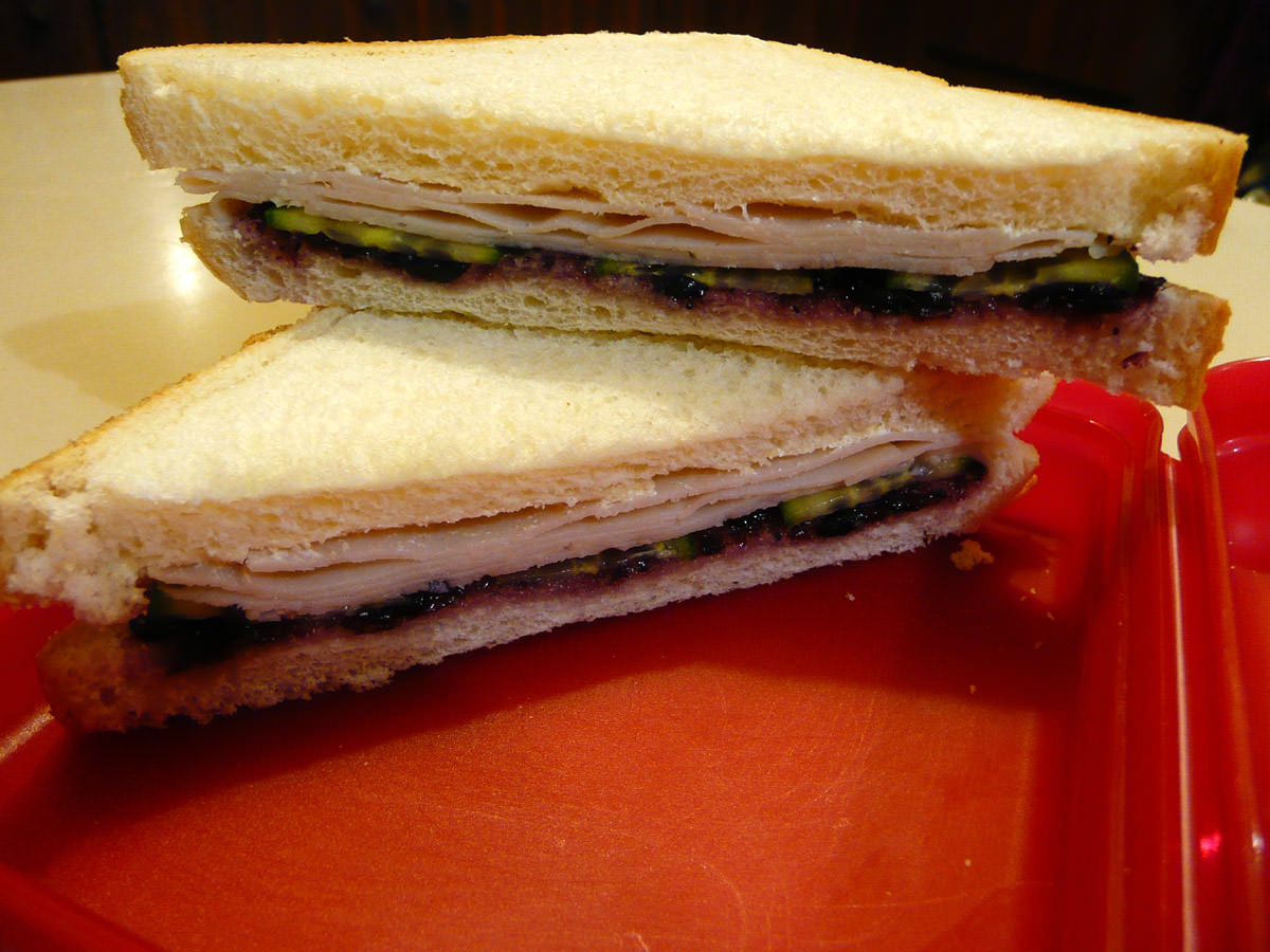 Turkey breast, Four fruits berry conserve, cucumber sandwich