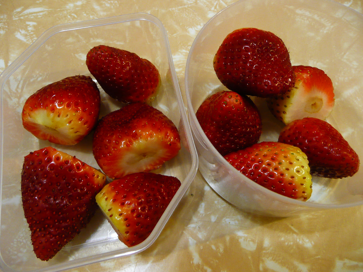 Drained washed strawberries
