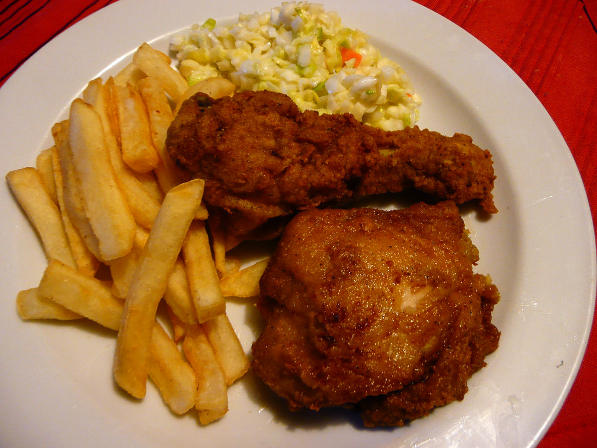 KFC Original Recipe, chips and coleslaw