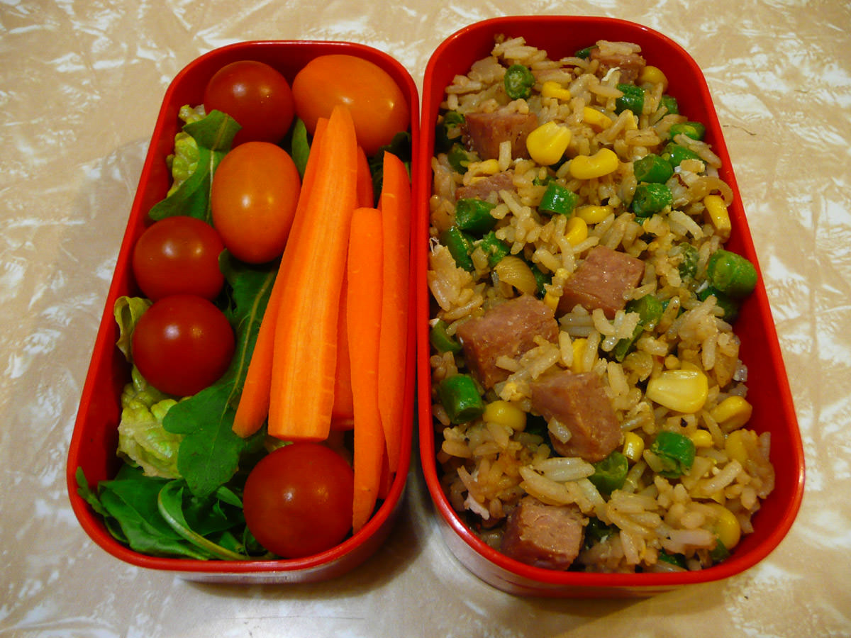 Bento with fried rice and salad