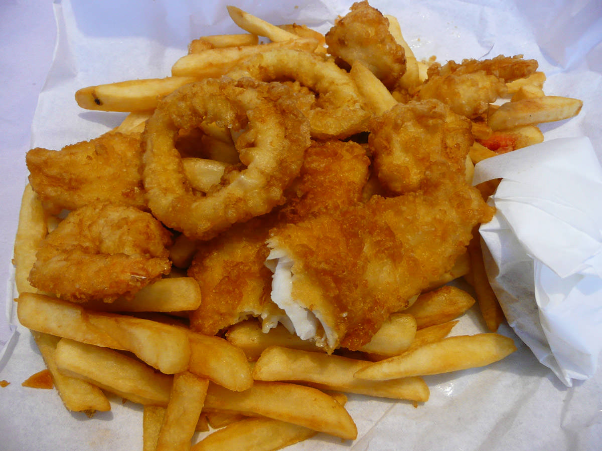 Fish and chips (a seafood basket, actually)