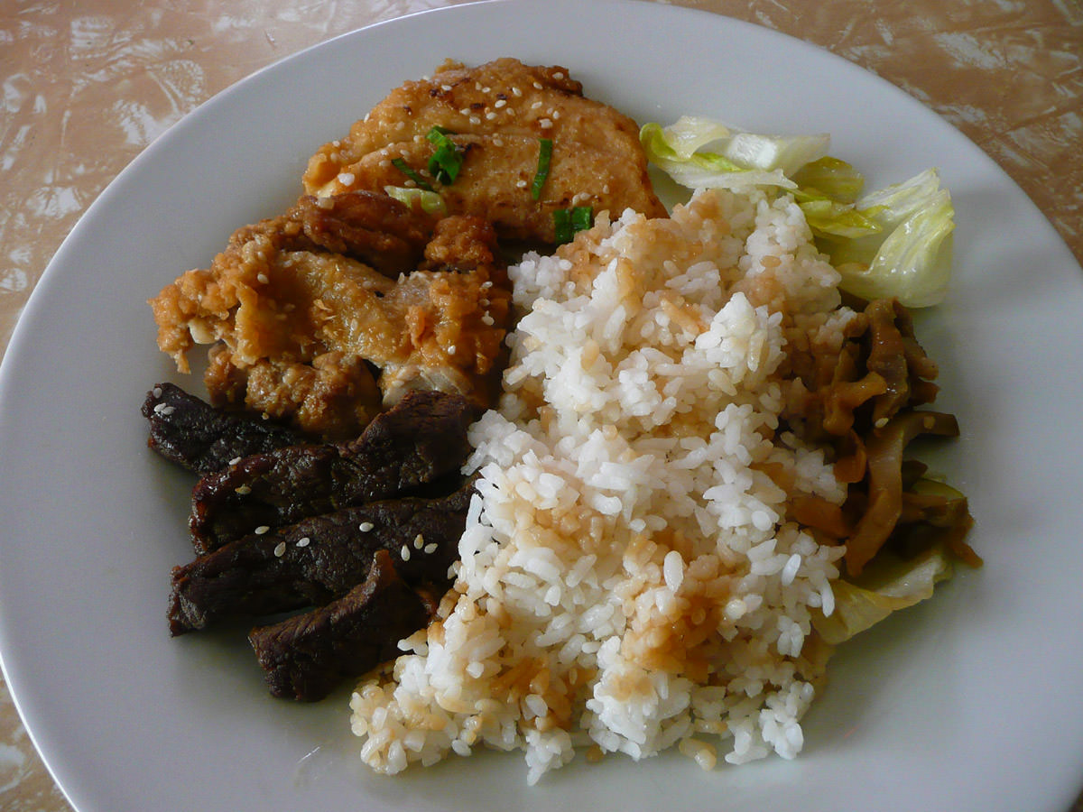 Teriyaki fish, chicken and beef