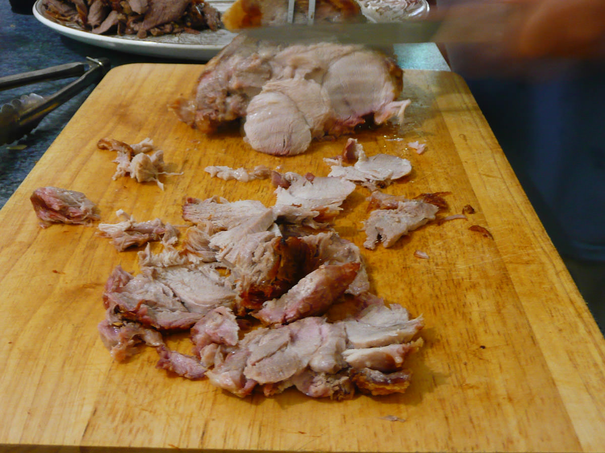 Carving the roast pork