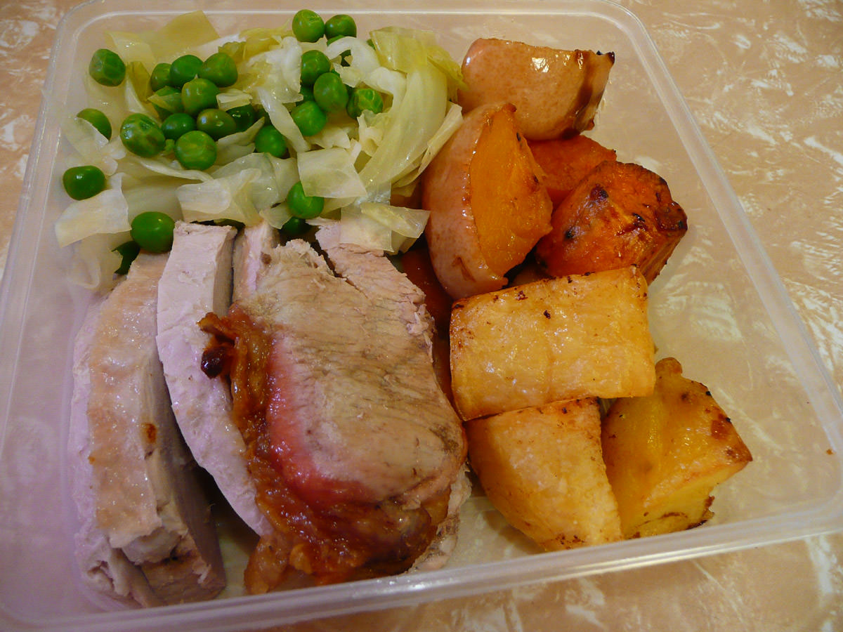 Roast pork and vegetables for work lunch