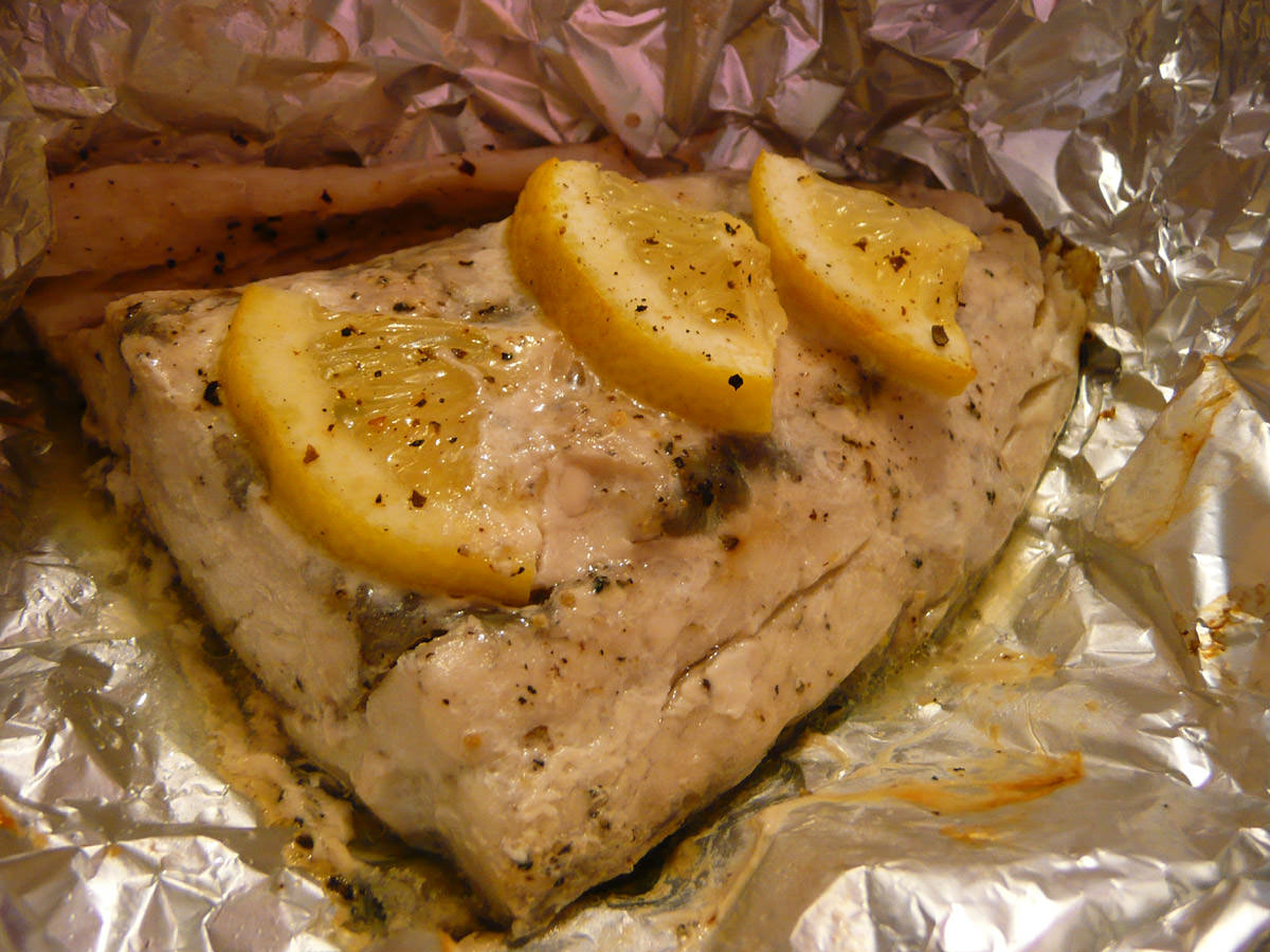 Oven-baked barramundi with butter and lemon
