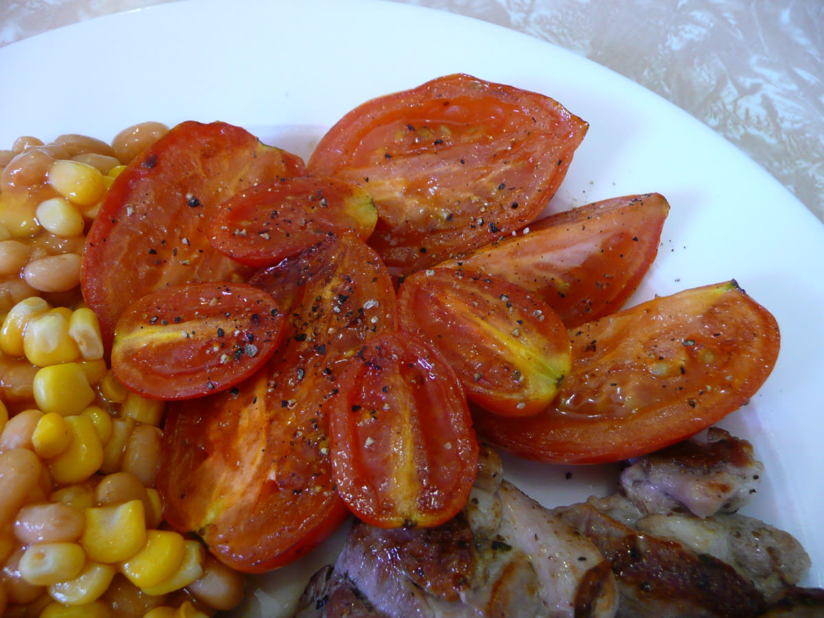 Close-up of panfried tomato