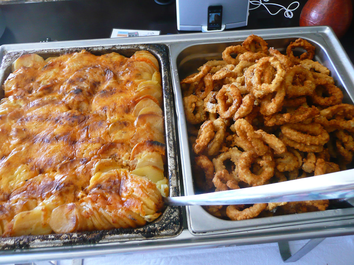 Potato bake and calamari