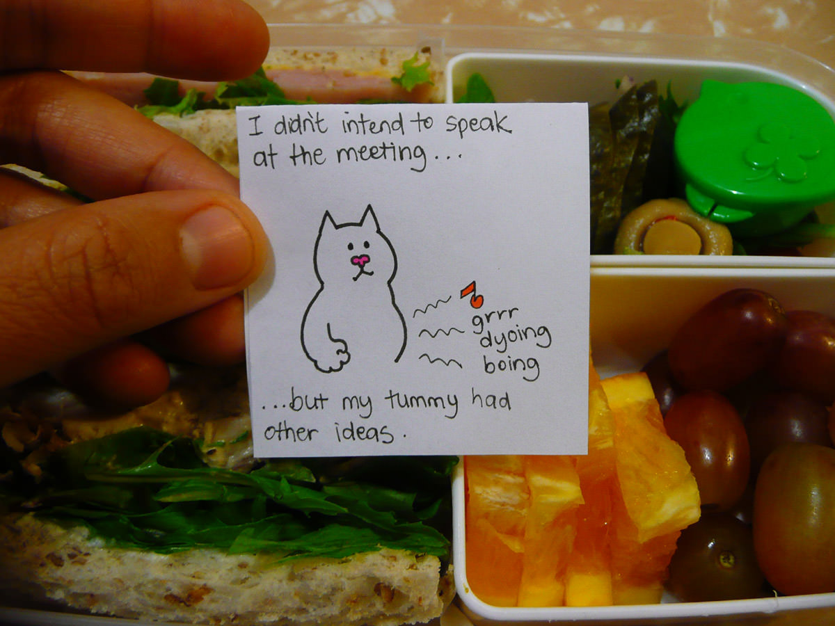 And now, a bento note with a  tummy rumble joke