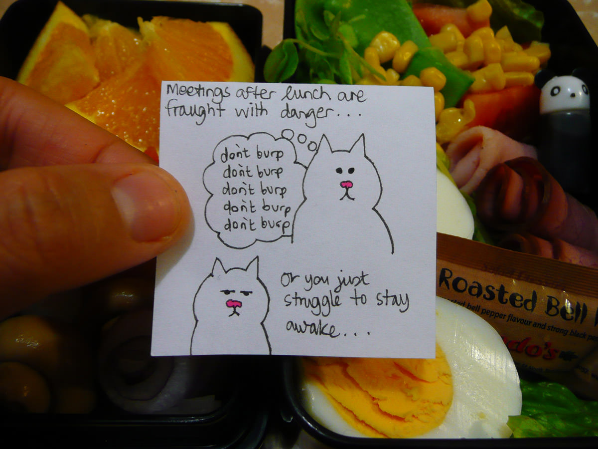 Jac's bento note - now with a burp joke